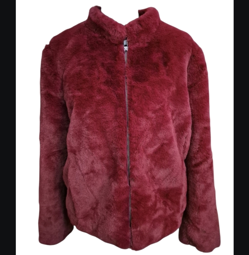 Faux Fur Luxe Ruby Red Bomber Jacket Banana Republic Size L